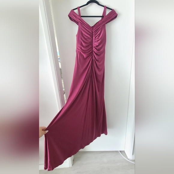 Azazie York Mulberry Off-Shoulder Floor-Length Evening Gown Dress - Picture 14 of 16